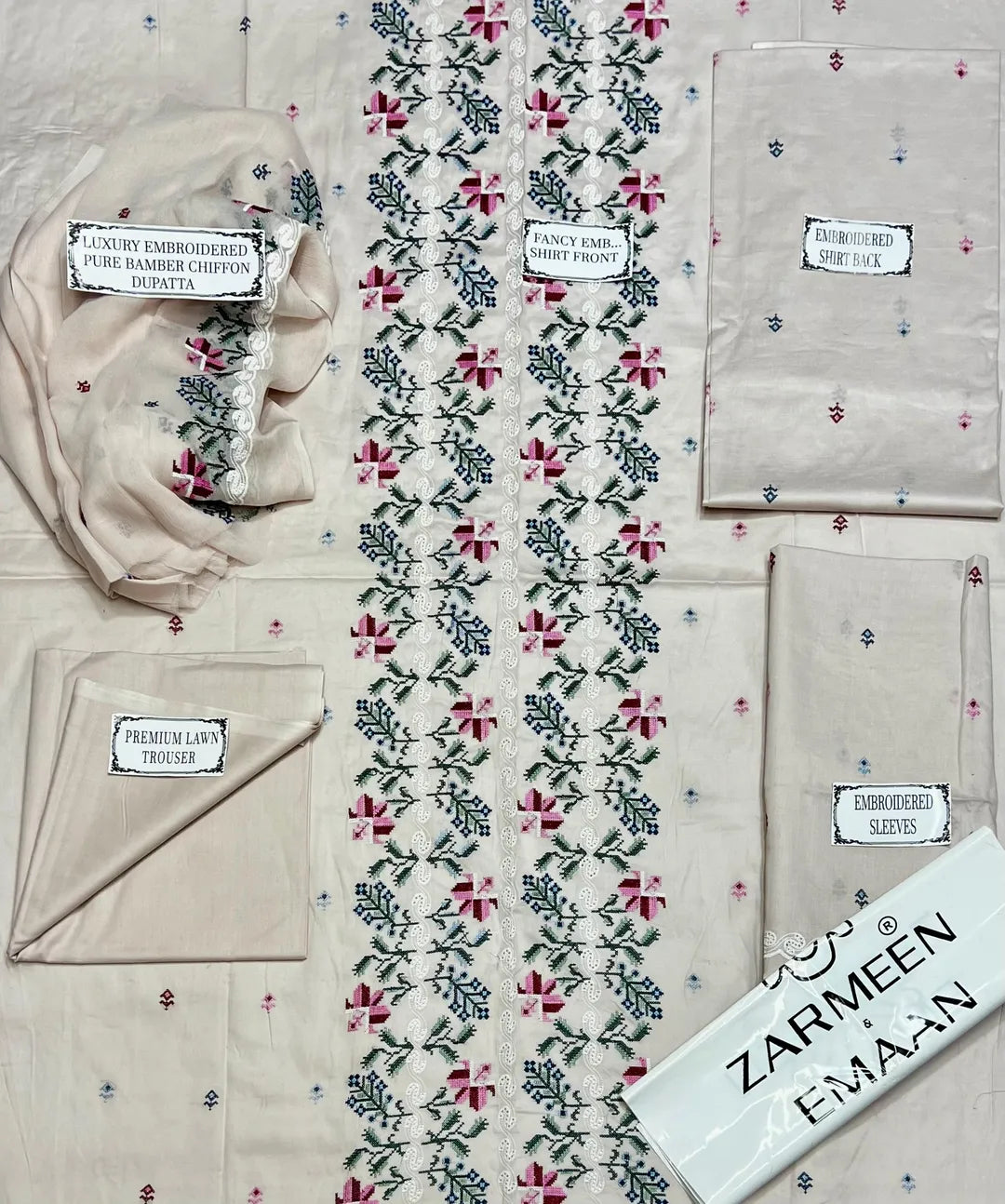 3 Pcs Women's Unstitched Embroidered Suit
