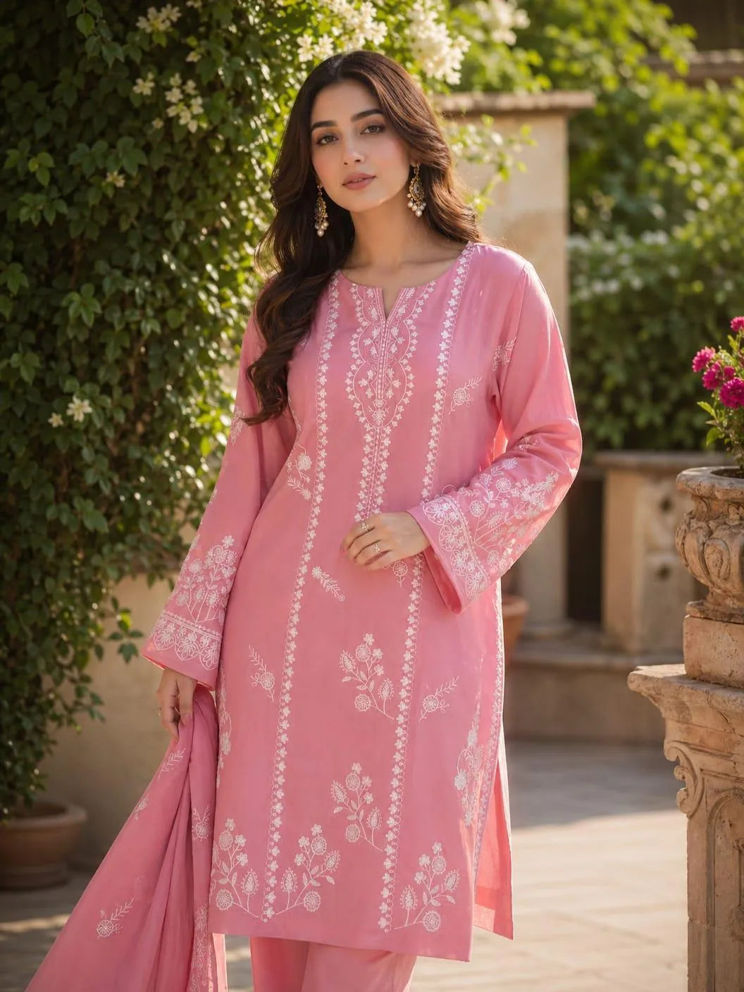 Pink Embroidered Lawn 2Pcs Kurta Set