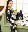 Black Embroidered 3-Piece Lawn Suit with Printed Shawl