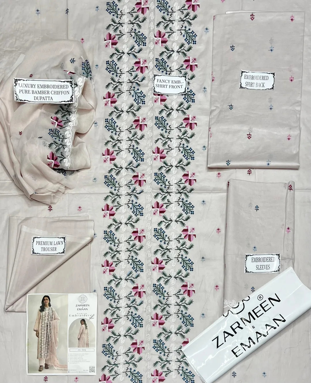 3 Pcs Women's Unstitched Embroidered Suit