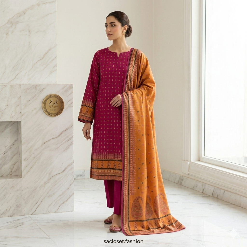 SA Closet Premium Unstitched Lawn Collection – 3 Piece Suit