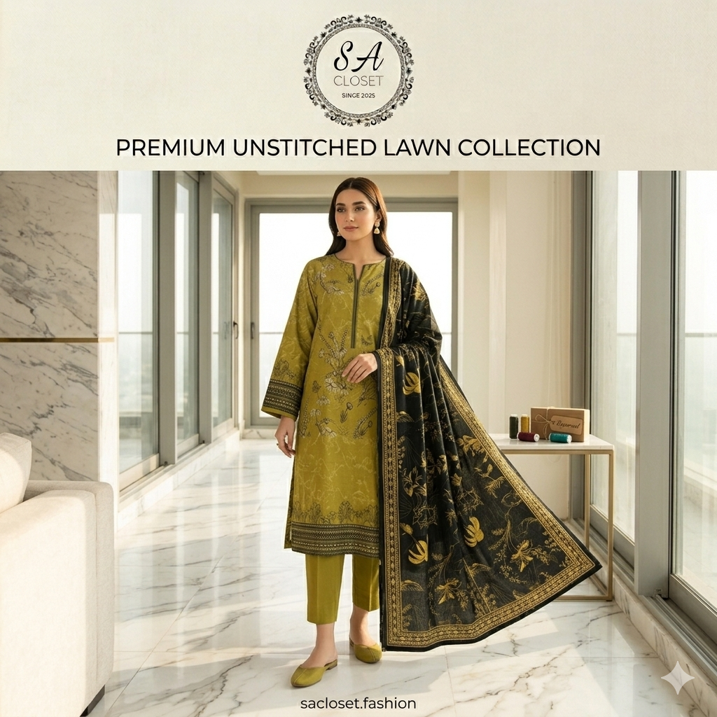SA Closet Premium Unstitched Lawn Collection – 3 Piece Suit