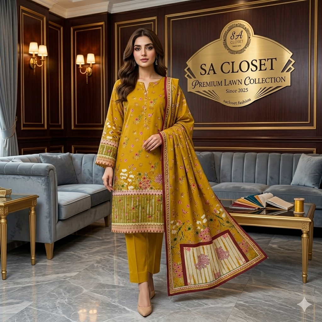 SA Closet Premium Unstitched Lawn Collection – 3 Piece Suit