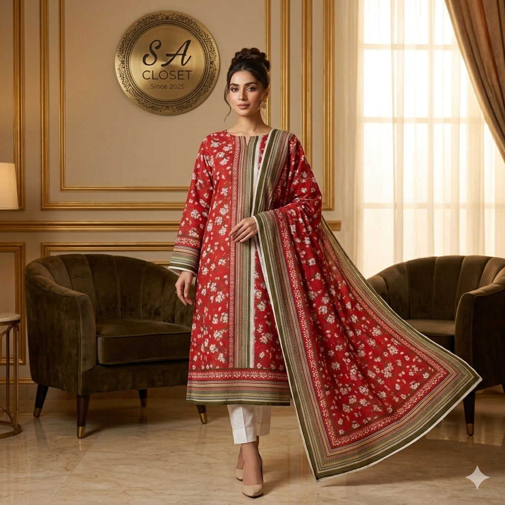 SA Closet Premium Unstitched Lawn Collection – 3 Piece Suit