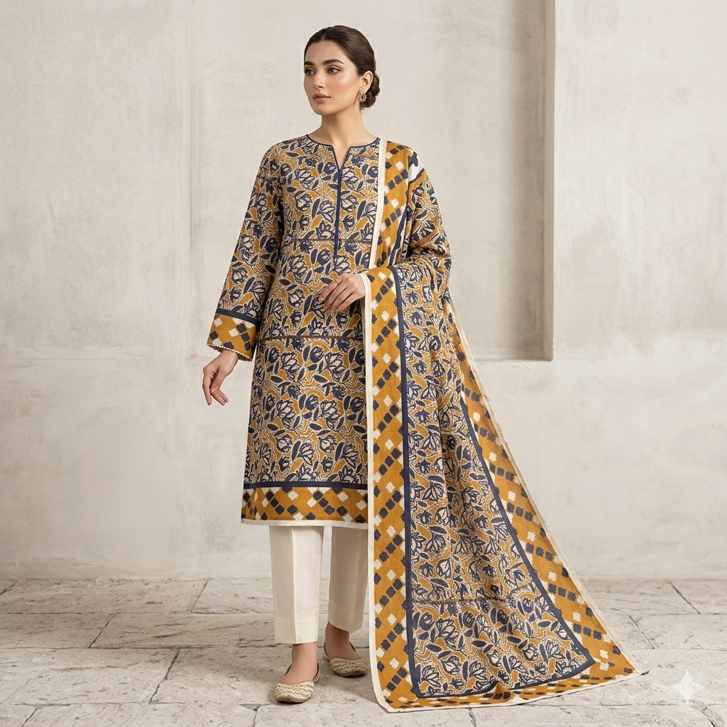 SA Closet Premium Unstitched Lawn Collection – 3 Piece Suit