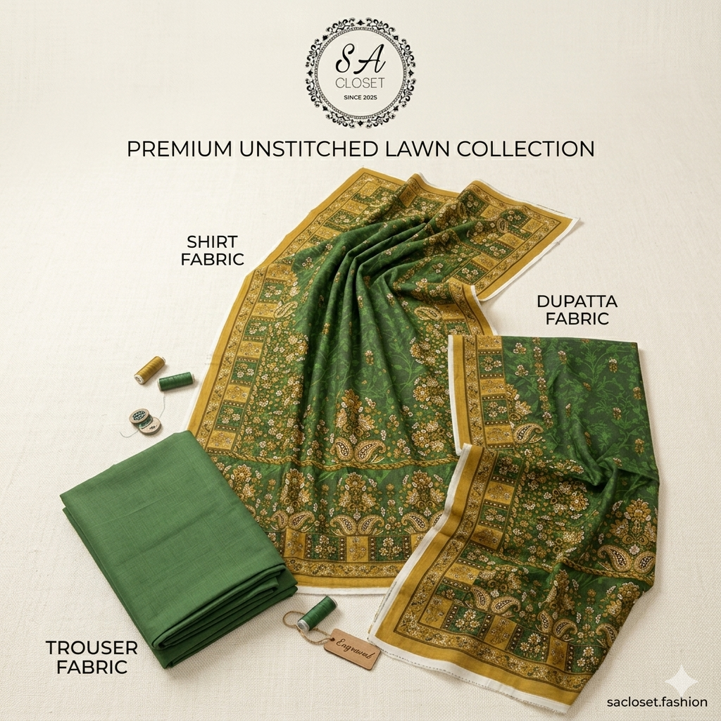SA Closet Premium Unstitched Lawn Collection – 3 Piece Suit